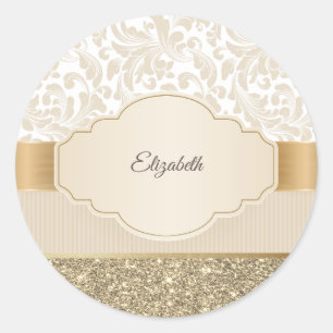 Sticker Rond Parties scintillant or élégant Vintage Damask