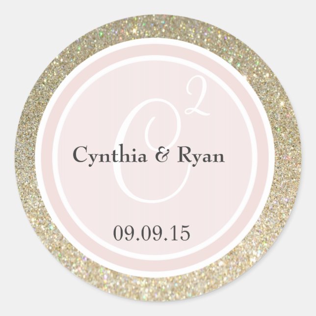 Sticker Rond Parties scintillant or et Mariage rose pâle Monogr (Devant)
