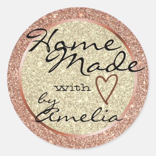 Sticker Rond Parties scintillant or rose Maison faite avec coeu (Devant)