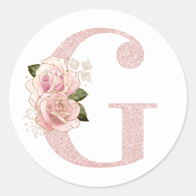Sticker Rond Parties scintillant or Rose pâle  floral G (Devant)