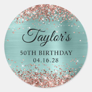 Sticker Rond Parties scintillant or rose Pale Turquoise 50e ann