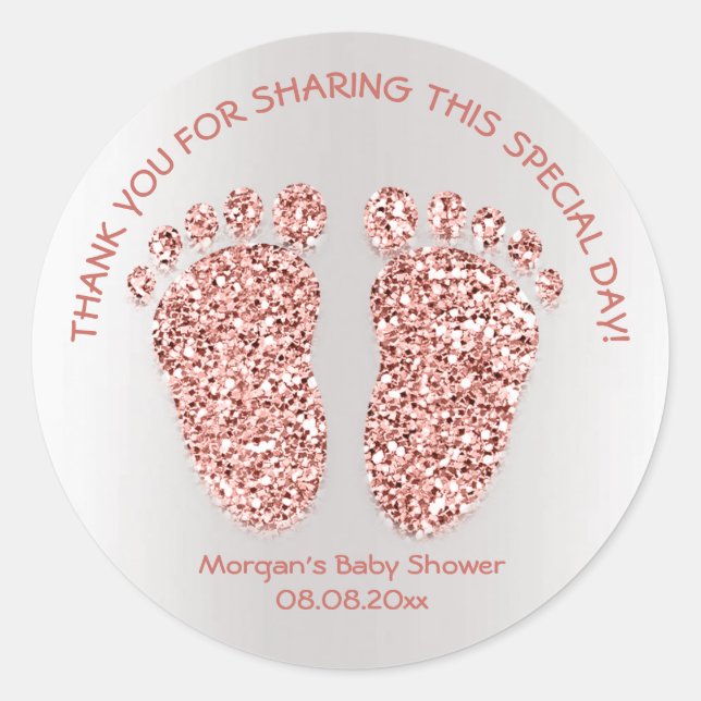 Sticker Rond Parties scintillant or rose Pieds Baby shower Favo (Devant)