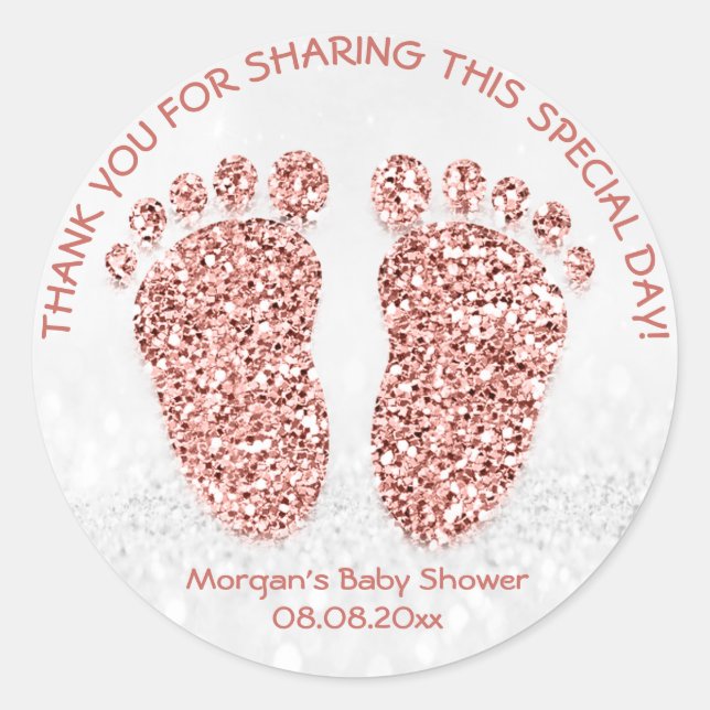 Sticker Rond Parties scintillant or rose Pieds Baby shower Favo (Devant)