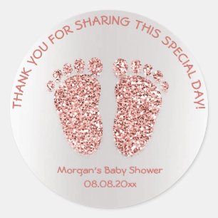 Sticker Rond Parties scintillant or rose Pieds Baby shower Favo