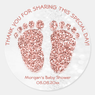 Sticker Rond Parties scintillant or rose Pieds Baby shower Favo