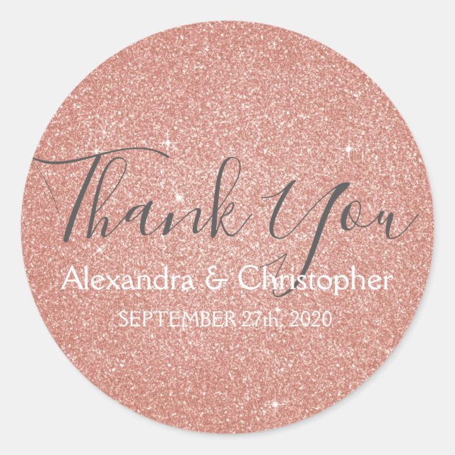 Sticker Rond Parties scintillant or rose rose et Merci étincela (Devant)