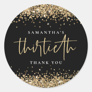 Sticker Rond Parties scintillant or tendance Nom trentième Merc