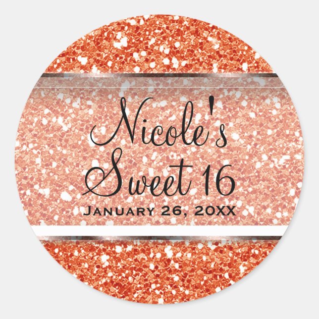 Sticker Rond Parties scintillant orange Glam Sweet 16 Personnal (Devant)