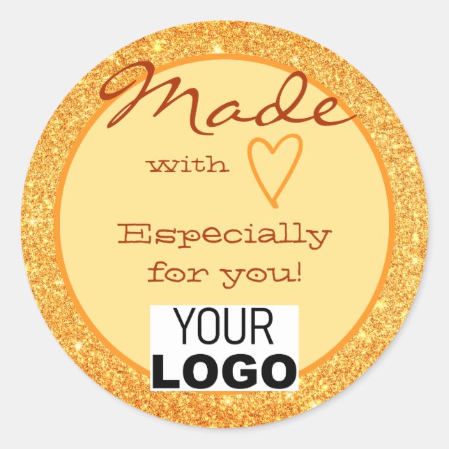 Sticker Rond Parties scintillant Orange Gold Fabriqué avec Love (Devant)
