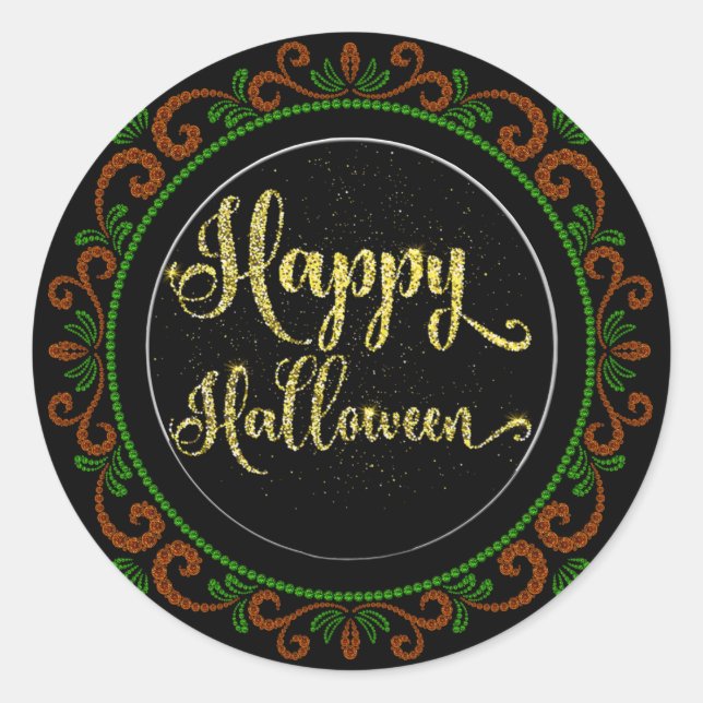Sticker Rond Parties scintillant Orange Vert Or sur Halloween B (Devant)