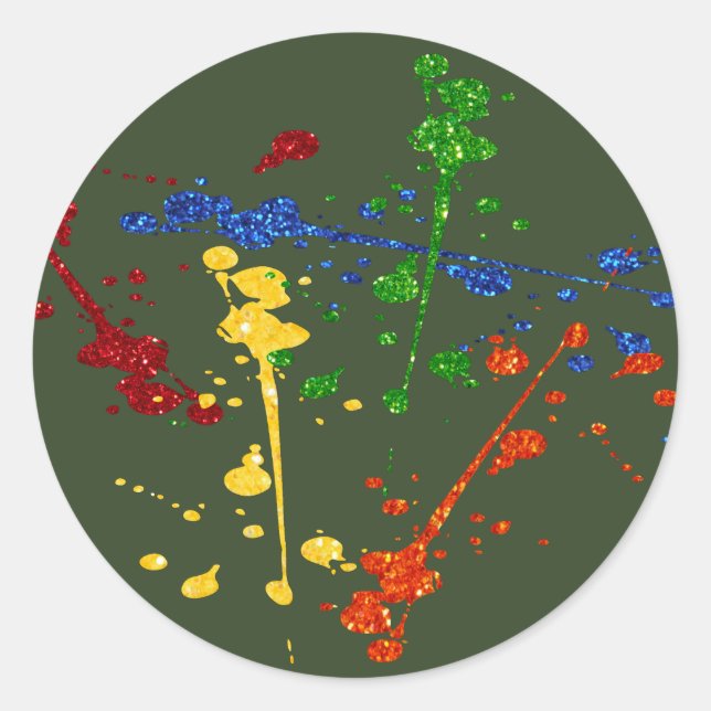 Sticker Rond Parties scintillant Paintball Party Paint Splatter (Devant)