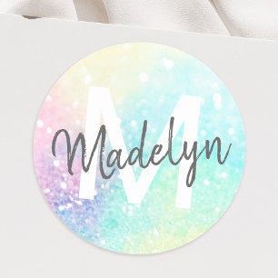 Sticker Rond Parties scintillant Pastel Bokeh Girly Colorée Mot