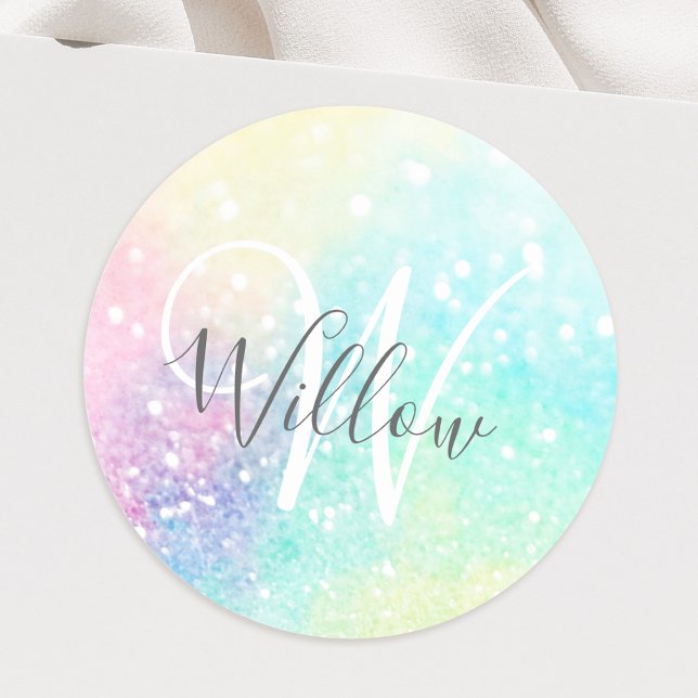 Sticker Rond Parties scintillant Pastel Bokeh Girly Colorée Mot (Créateur téléchargé)