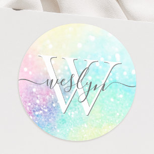 Sticker Rond Parties scintillant Pastel Bokeh Girly Colorée Mot