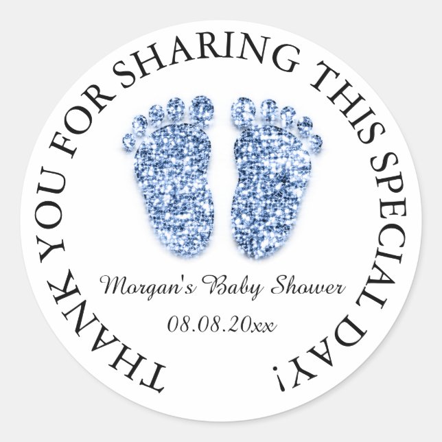 Sticker Rond Parties scintillant Pieds Baby shower Favoriser Me (Devant)