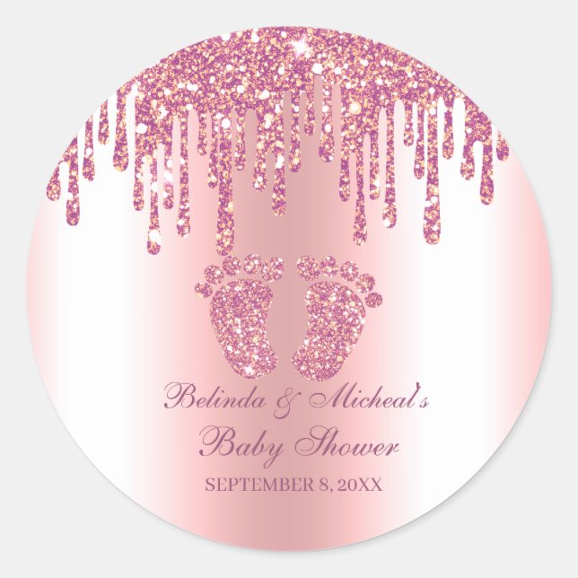 Sticker Rond Parties scintillant  Pink bébé pieds Baby shower (Devant)