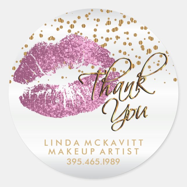 Sticker Rond Parties scintillant rose bâton sur blanc - Merci (Devant)