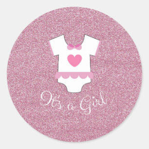 Sticker Rond Parties scintillant rose C'est une fille