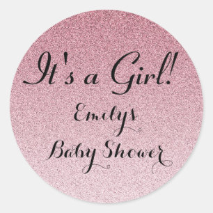 Sticker Rond Parties scintillant rose C'est une fille Baby show