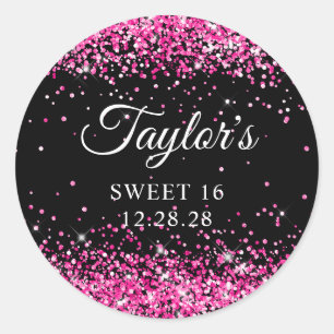Sticker Rond Parties scintillant rose chaud Black Sweet 16