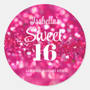 Sticker Rond Parties scintillant rose chaud glam Sweet 16 Anniv