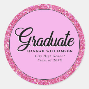 Sticker Rond Parties scintillant rose chaud Graduation personna