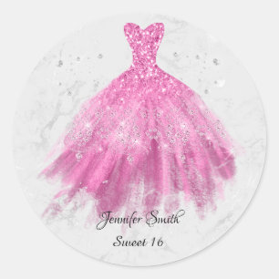 Sticker Rond Parties scintillant rose chaud Sweet sixteen