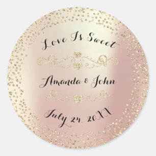 Sticker Rond Parties scintillant Rose d'or Enregistrer la date