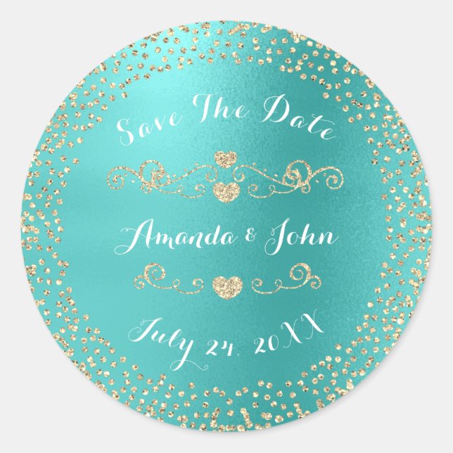 Sticker Rond Parties scintillant Rose d'or Enregistrer la date  (Devant)