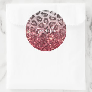 Sticker Rond Parties scintillant rose et Empreinte de léopard