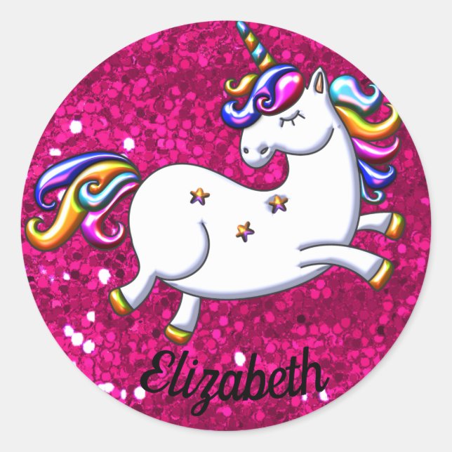 Sticker Rond Parties scintillant rose et licorne (Devant)