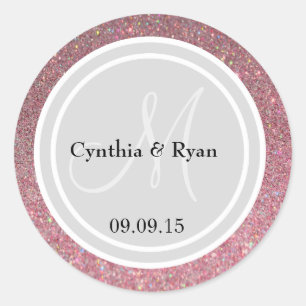 Sticker Rond Parties scintillant rose et Mariage argenté clair 