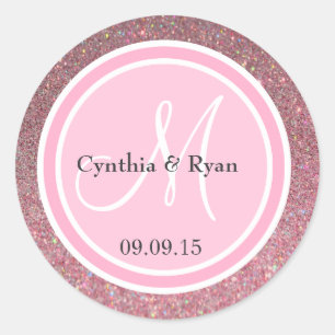 Sticker Rond Parties scintillant rose et Mariage rose