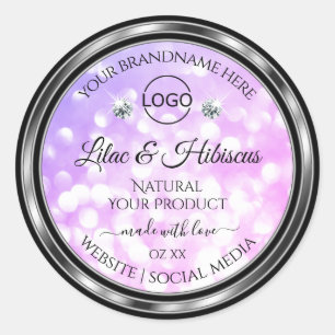 Sticker Rond Parties scintillant rose et violet Produit Étiquet