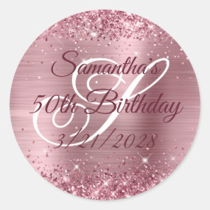 Sticker Rond Parties scintillant rose étincelante Phuile 50e an