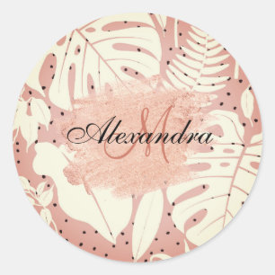 Sticker Rond Parties scintillant rose Feuilles tropicaux