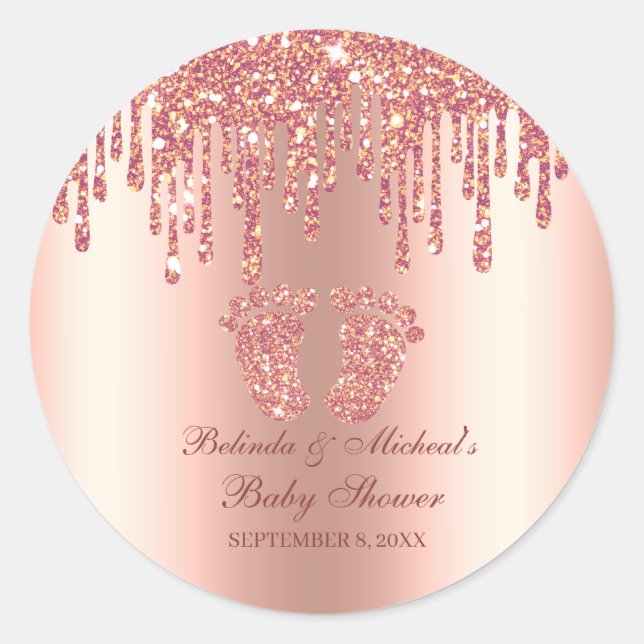 Sticker Rond Parties scintillant  Rose Gold Baby Pieds Baby sho (Devant)