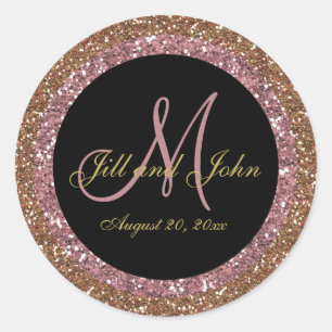 Sticker Rond Parties scintillant Rose Gold Champagne Mariage Mo