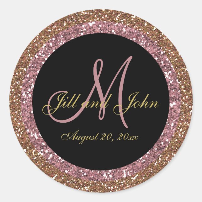 Sticker Rond Parties scintillant Rose Gold Champagne Mariage Mo (Devant)