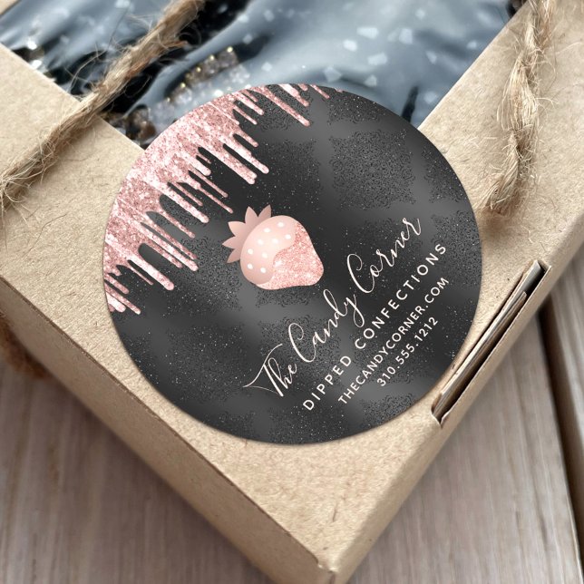 Sticker Rond Parties scintillant rose Gold Fraise Confection No (Créateur téléchargé)