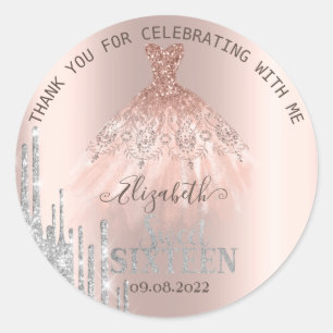 Sticker Rond Parties scintillant Rose Gold Robe Sweet 16