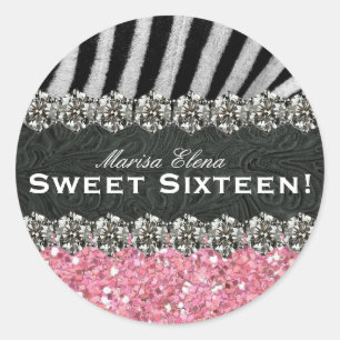 Sticker Rond Parties scintillant rose Look Zebra Celebra Sweet