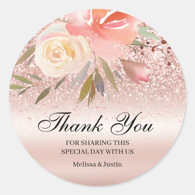 Sticker Rond Parties scintillant rose Merci Mariage (Devant)