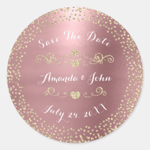 Sticker Rond Parties scintillant Rose or Enregistrer la date Ma