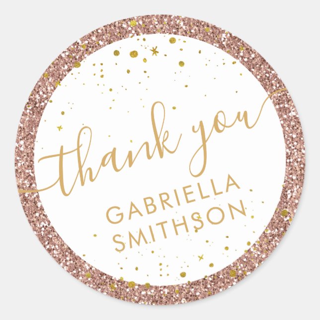 Sticker Rond Parties scintillant Rose or  Merci (Devant)