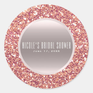 Sticker Rond Parties scintillant rose or rose Élégant mariage F