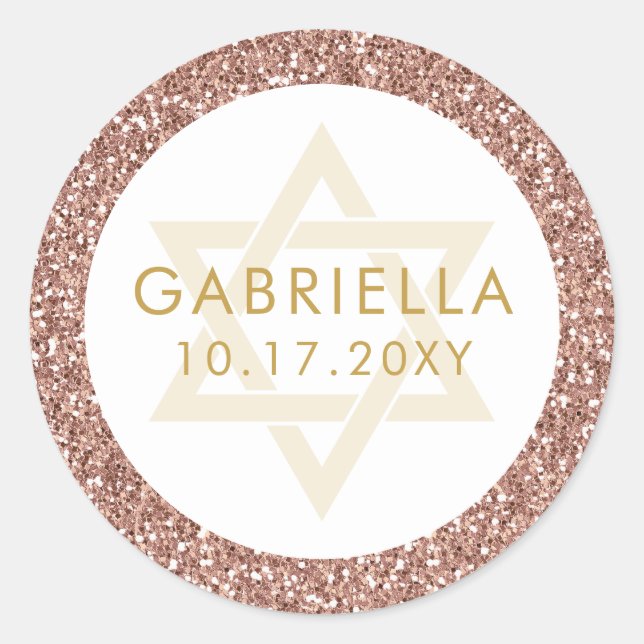 Sticker Rond Parties scintillant rose or rose et Bat mitzvah or (Devant)