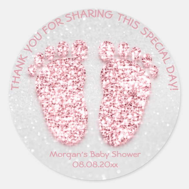 Sticker Rond Parties scintillant rose Pieds Baby shower Favoris (Devant)