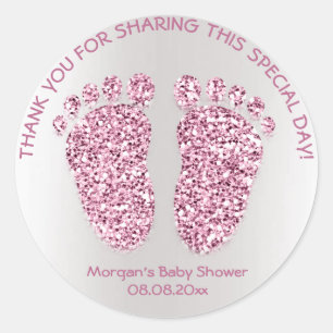 Sticker Rond Parties scintillant rose Pieds Baby shower Favoris
