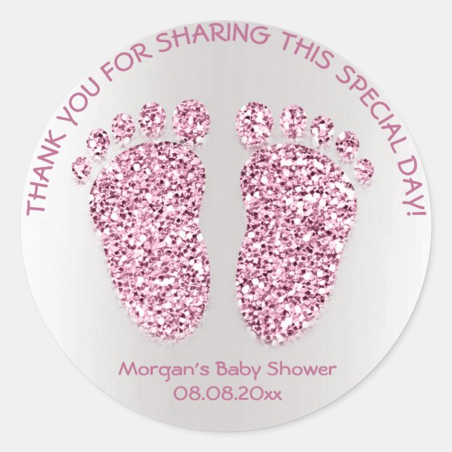 Sticker Rond Parties scintillant rose Pieds Baby shower Favoris (Devant)